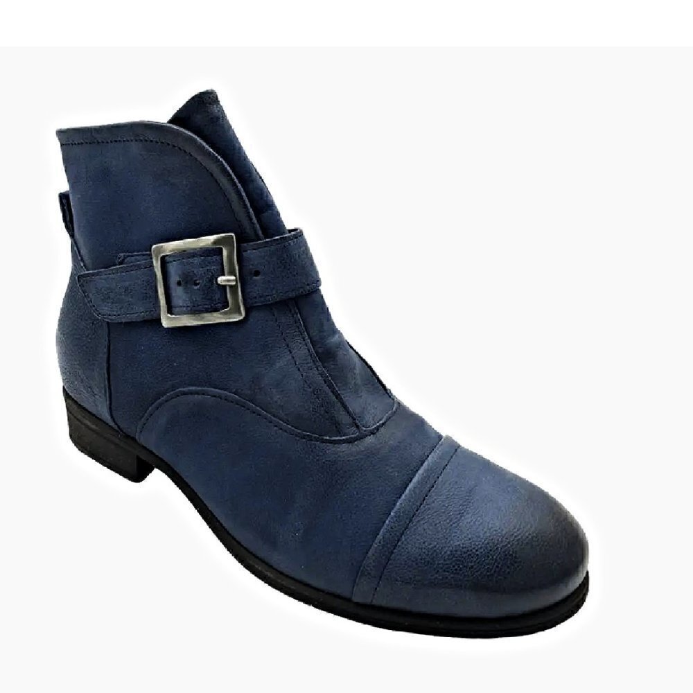 Miz Mooz Navy Leather Buckled Ankle Boots, Siggy River Boots - Nib